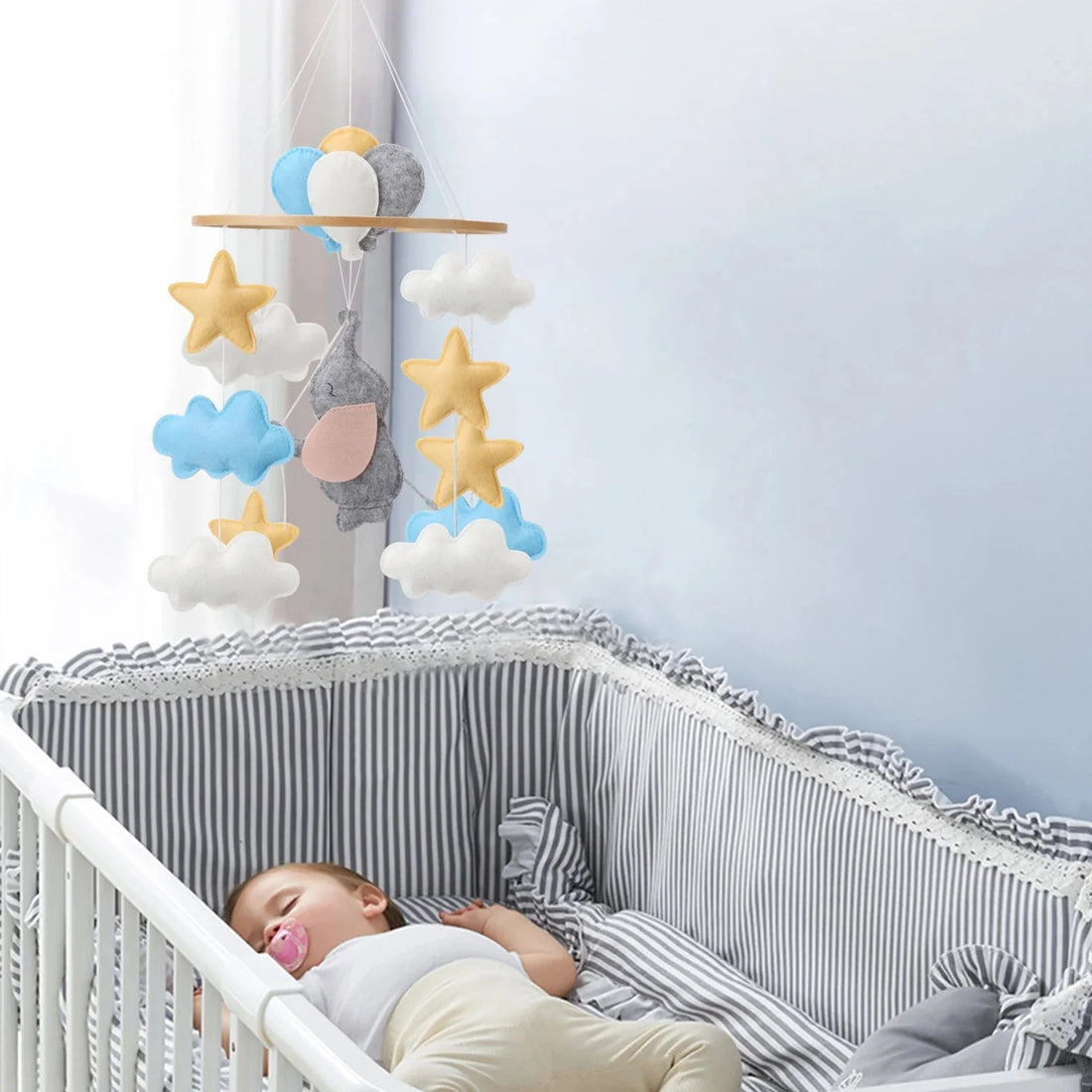 Handmade Baby Elephant Nursery Mobile with Balloons - Luxury Baby Gift