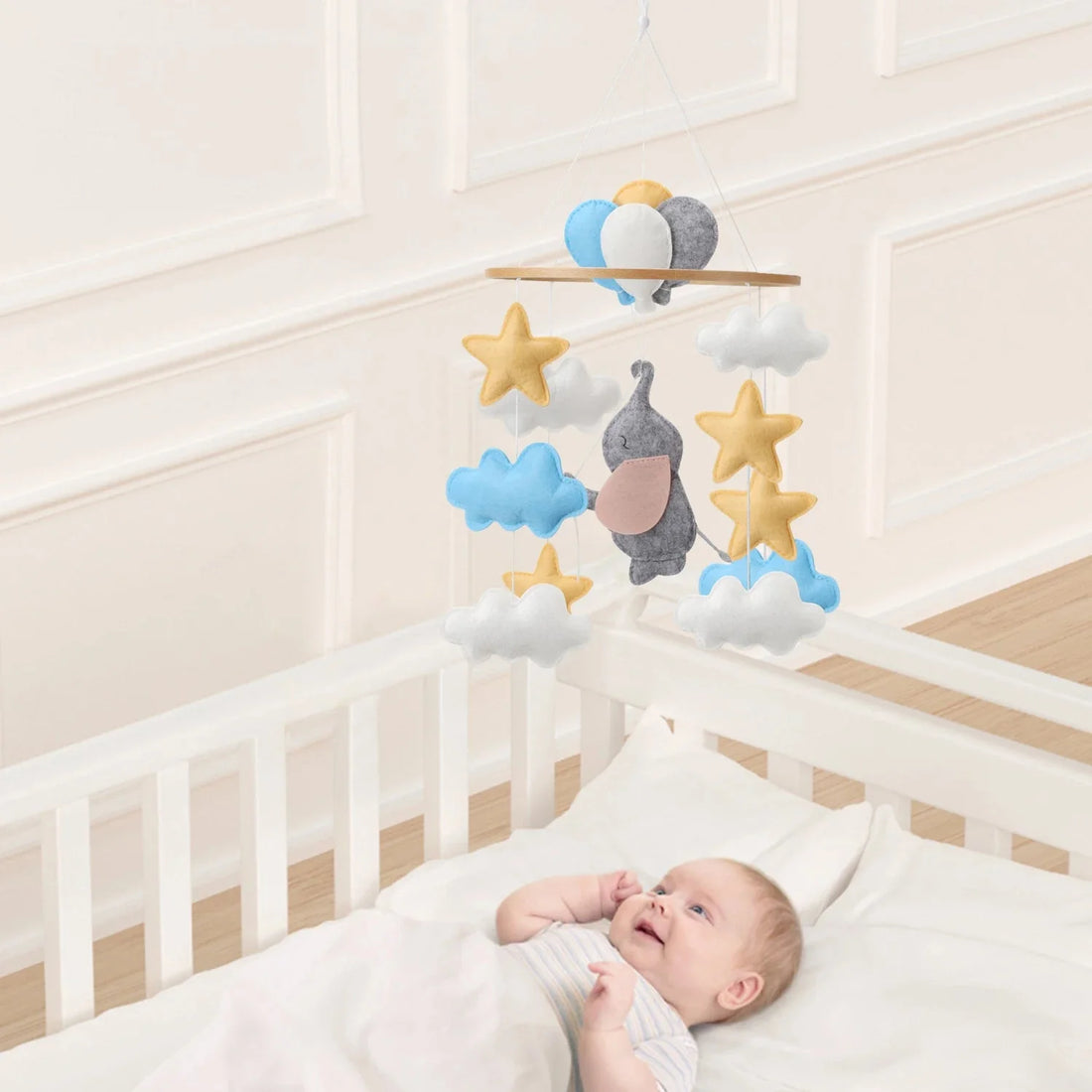 Handmade Baby Elephant Nursery Mobile with Balloons - Luxury Baby Gift