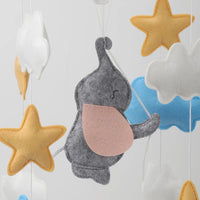 Handmade Baby Elephant Nursery Mobile with Balloons - Luxury Baby Gift