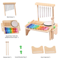 Kids Musical Instrument Set - 4-in-1 Drum, Xylophone, Wind Chime, and Scraper