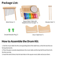 Kids Musical Instrument Set - 4-in-1 Drum, Xylophone, Wind Chime, and Scraper