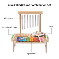 Kids Musical Instrument Set - 4-in-1 Drum, Xylophone, Wind Chime, and Scraper