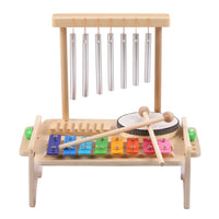 Kids Musical Instrument Set - 4-in-1 Drum, Xylophone, Wind Chime, and Scraper