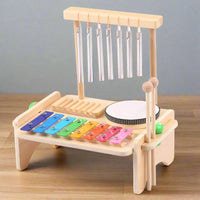 Kids Musical Instrument Set - 4-in-1 Drum, Xylophone, Wind Chime, and Scraper
