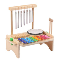 Kids Musical Instrument Set - 4-in-1 Drum, Xylophone, Wind Chime, and Scraper