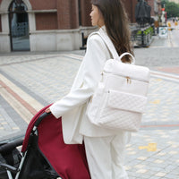 Luxury Vegan Leather Diaper Bag - Quilted Design with large capacity and accessories.