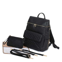 Luxury Vegan Leather Diaper Bag - Quilted Design with large capacity and accessories.