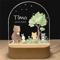 Personalised Acrylic LED Night Light - Forrest Friends Under the Stars