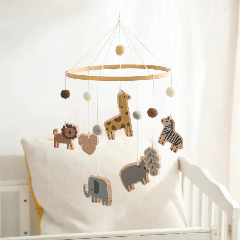 Safari Adventure Nursery Mobile with Wooden Animals