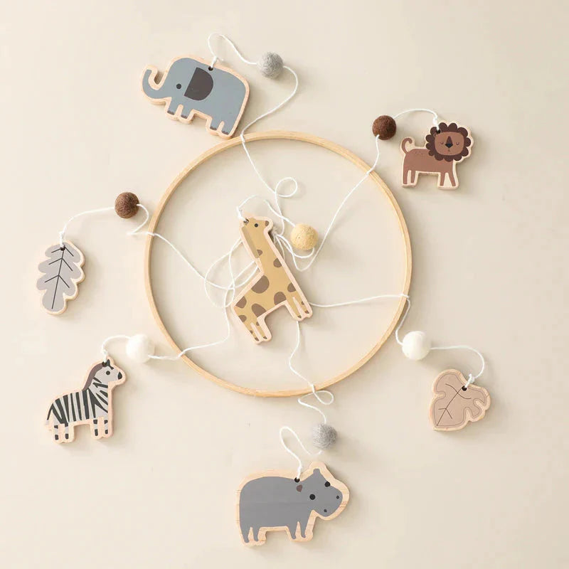 Safari Adventure Nursery Mobile with Wooden Animals