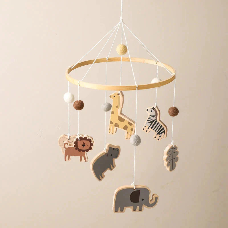Safari Adventure Nursery Mobile with Wooden Animals