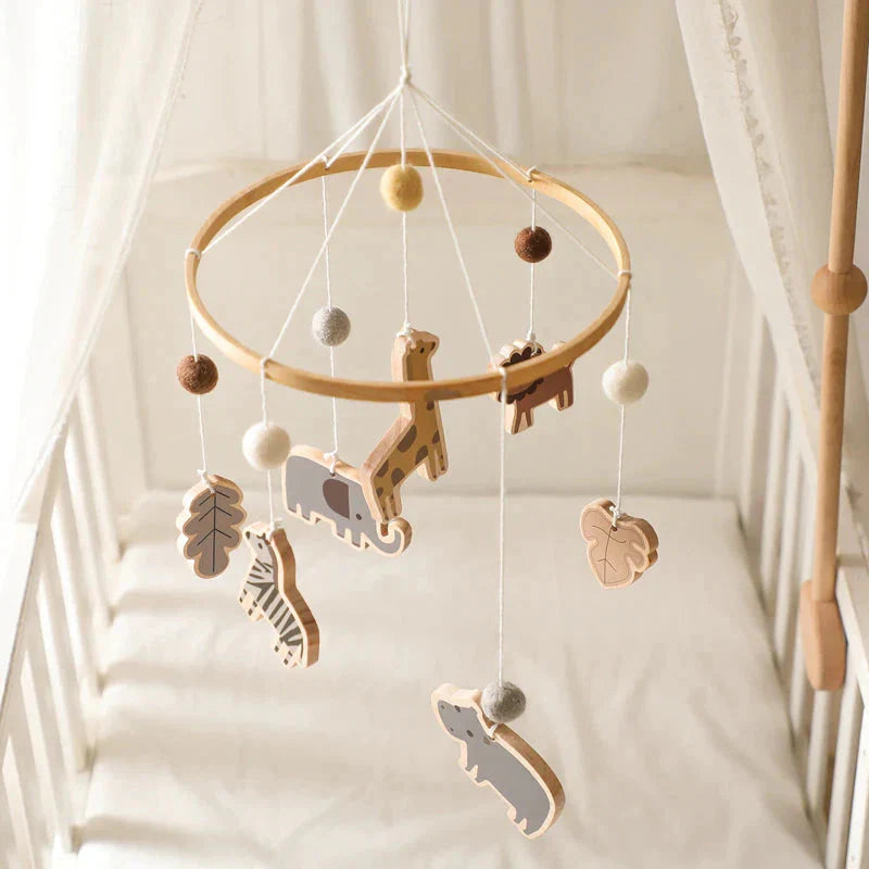 Safari Adventure Nursery Mobile with Wooden Animals