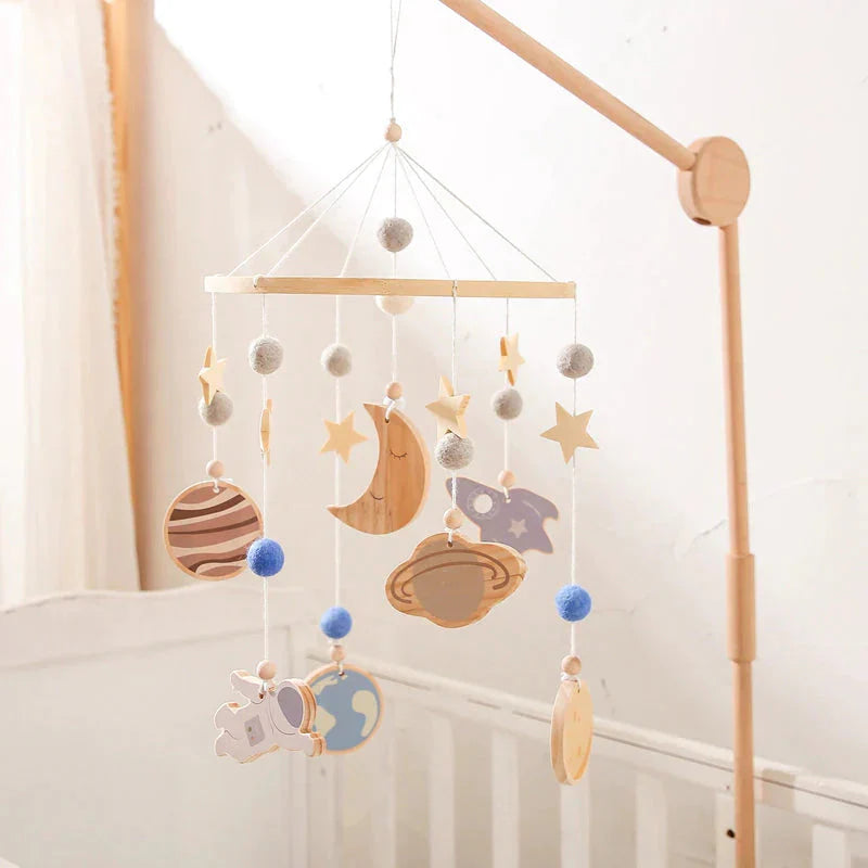 Cosmic Explorer Nursery Mobile with Wooden Space Figures