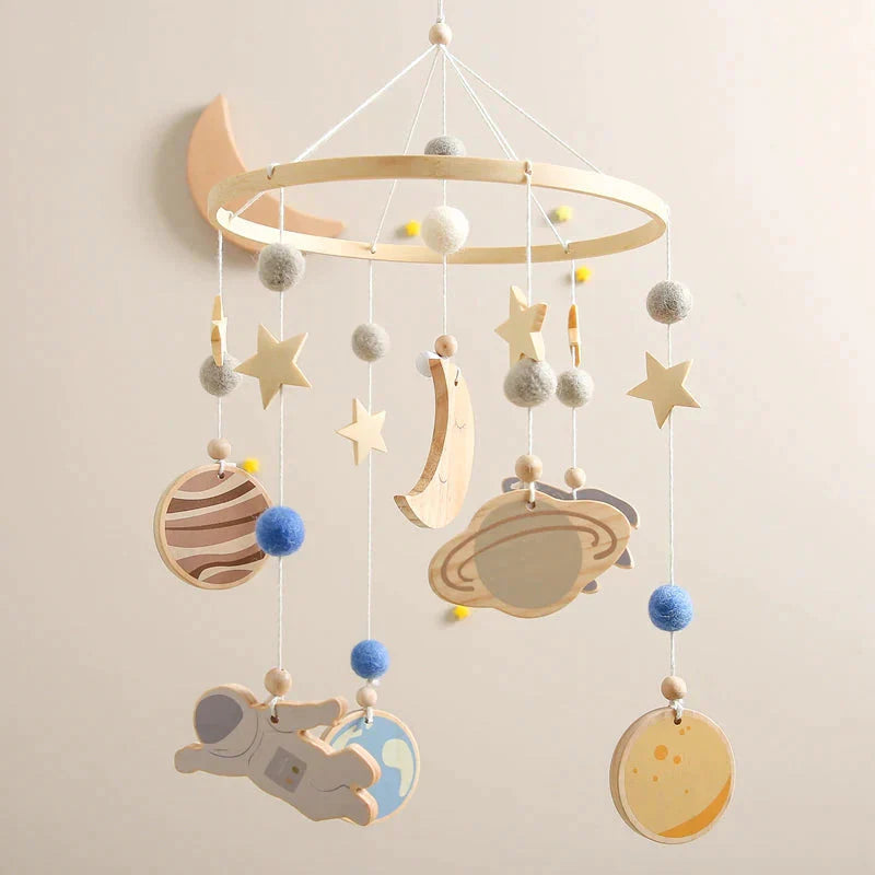 Cosmic Explorer Nursery Mobile with Wooden Space Figures