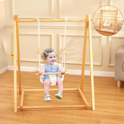 Wooden Baby Swing Set for Toddlers 6-36 Months, Foldable Baby Swing Set with Durable Pine