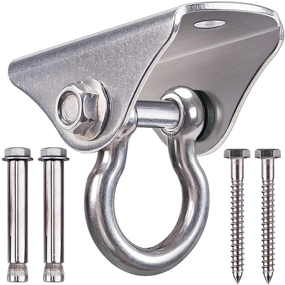 Permanent Antirust Stainless Steel Heavy Duty Swing Hanger, 1000 LB Capacity, 2 Screws for Wooden and 2 Expansion Bolts for Concrete, Yoga Hammock Chair Sandbag Swing Sets, 180° Swing