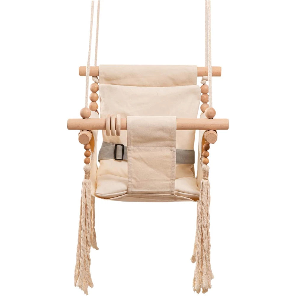 Baby Swing Seat Canvas Hammock with Soft Cushion,Safety Belt Beige