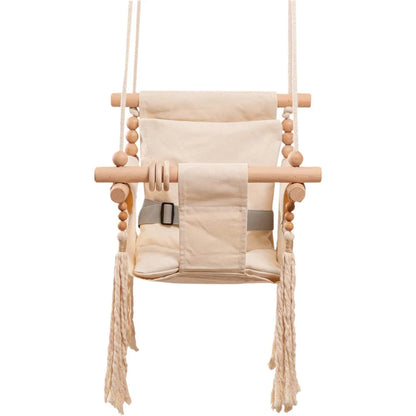 Baby Swing Seat Canvas Hammock with Soft Cushion,Safety Belt Beige