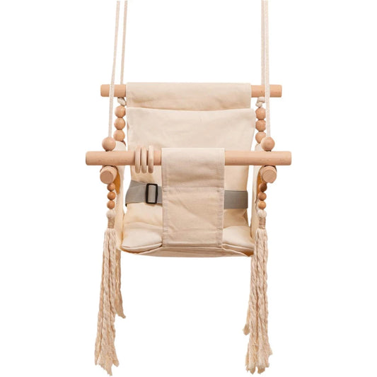 Baby Swing Seat Canvas Hammock with Soft Cushion,Safety Belt Beige