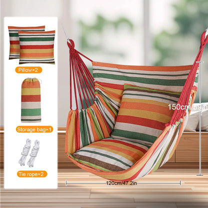 Deluxe Hammock Chair, Hanging Hammock Chair, Rope Swing and 2 Cushions Included, Sturdy & Durable Soft Cotton Hand Woven Hammock Swing for Bedroom, Porch, Patio-Indoor/Outdoor