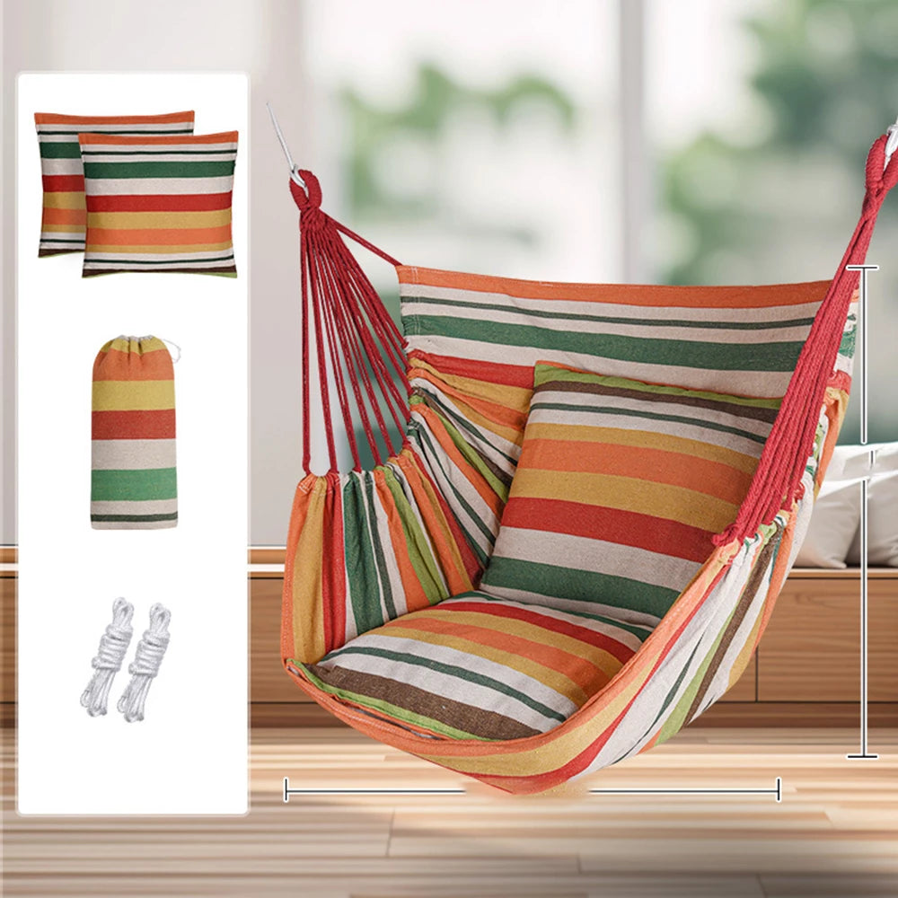 Deluxe Hammock Chair, Hanging Hammock Chair, Rope Swing and 2 Cushions Included, Sturdy & Durable Soft Cotton Hand Woven Hammock Swing for Bedroom, Porch, Patio-Indoor/Outdoor