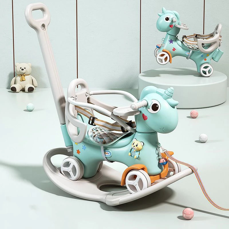 Rocking Horse for Toddlers 1-3 Years,4 in 1 Design, Kids Ride on Toy Balance Bike Push Cart with Detachable Balance Board,Fun Birthday Gifts