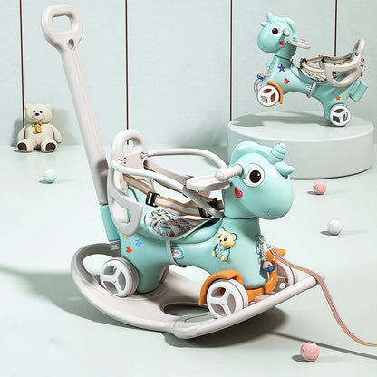 Rocking Horse for Toddlers 1-3 Years,4 in 1 Design, Kids Ride on Toy Balance Bike Push Cart with Detachable Balance Board,Fun Birthday Gifts