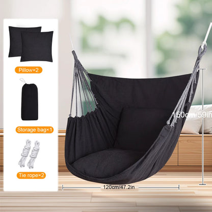 Deluxe Hammock Chair, Hanging Hammock Chair, Rope Swing and 2 Cushions Included, Sturdy & Durable Soft Cotton Hand Woven Hammock Swing for Bedroom, Porch, Patio-Indoor/Outdoor