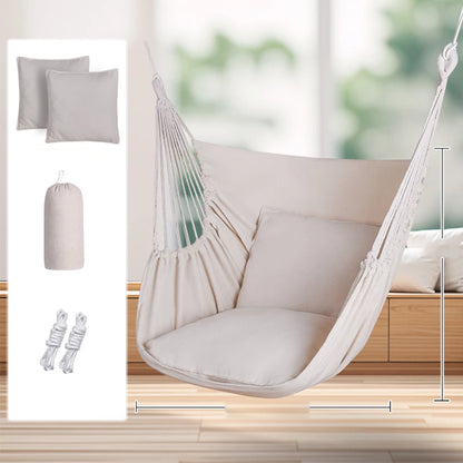 Deluxe Hammock Chair, Hanging Hammock Chair, Rope Swing and 2 Cushions Included, Sturdy & Durable Soft Cotton Hand Woven Hammock Swing for Bedroom, Porch, Patio-Indoor/Outdoor