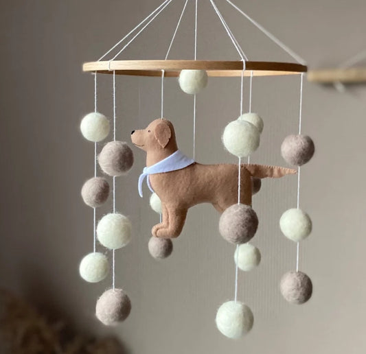 Dog mobile for nursery, golden retriever dog baby mobile Labrador , gender neutral mobile, Puppy cot mobile felt, Felt ball mobile crib