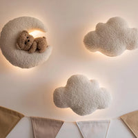 Teddy Bear Nursery Night Light Bouclé Moon, Stars, Clouds