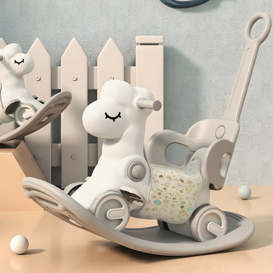 Multi-function in 1 Rocking Horse for Toddlers 1-3 Years Old, Balance Bike Ride On Toys with Push Handle, Backrest and Balance Board for Baby Girl and Boy