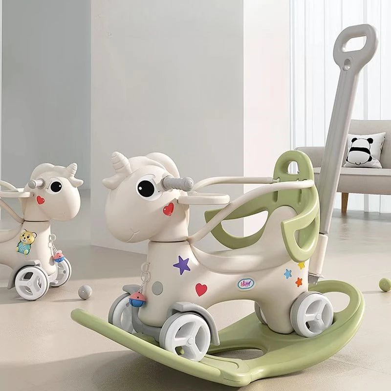 Rocking Horse for Toddler Balance Bike Ride On Toys with Push Handle Backrest Balance Board for Birthday