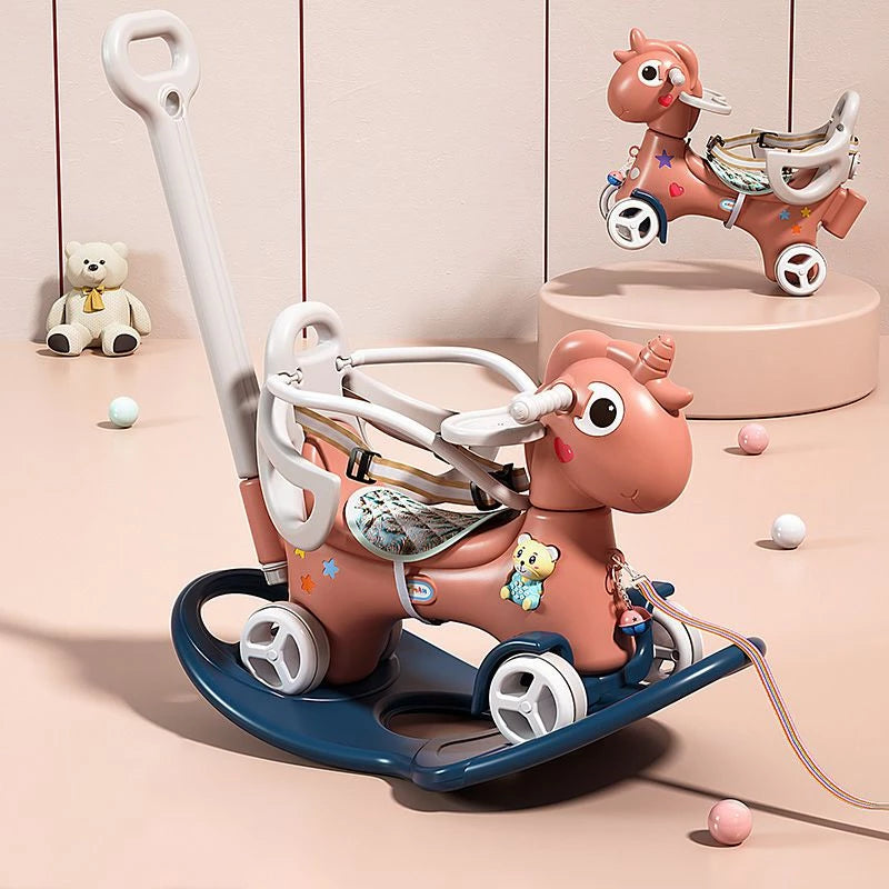 Rocking Horse for Toddlers 1-3 Years,4 in 1 Design, Kids Ride on Toy Balance Bike Push Cart with Detachable Balance Board,Fun Birthday Gifts