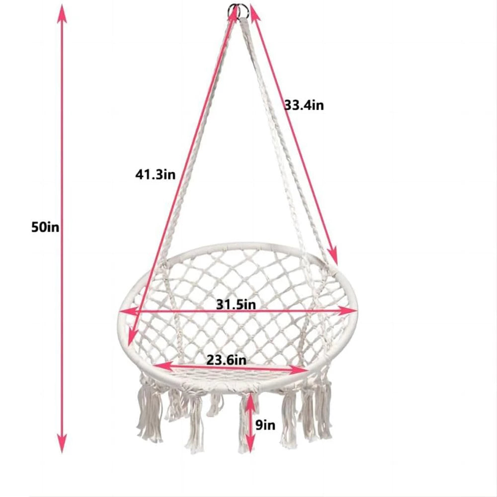 Hammock Hanging Swinging Chair,Hanging Cotton Rope Swing Chairs with Cushion and Hardware Kits, Hanging Chairs for Indoor Balcony and Outdoor Use,Perfect for Kids, Adults, (330 Lbs)