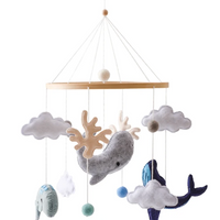 Blue & Orange Whale, Handmade Baby Mobile Wooden Bed Bell