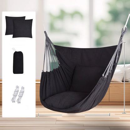 Deluxe Hammock Chair, Hanging Hammock Chair, Rope Swing and 2 Cushions Included, Sturdy & Durable Soft Cotton Hand Woven Hammock Swing for Bedroom, Porch, Patio-Indoor/Outdoor