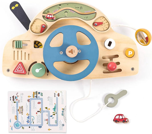 Montessori Busy Board for 1-4 Year Old, Steering Wheel Toy, Sensory Board Activity Board for Fine Motor Skills