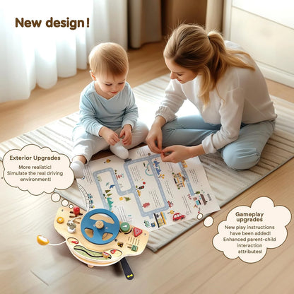 Montessori Busy Board for 1-4 Year Old, Steering Wheel Toy, Sensory Board Activity Board for Fine Motor Skills