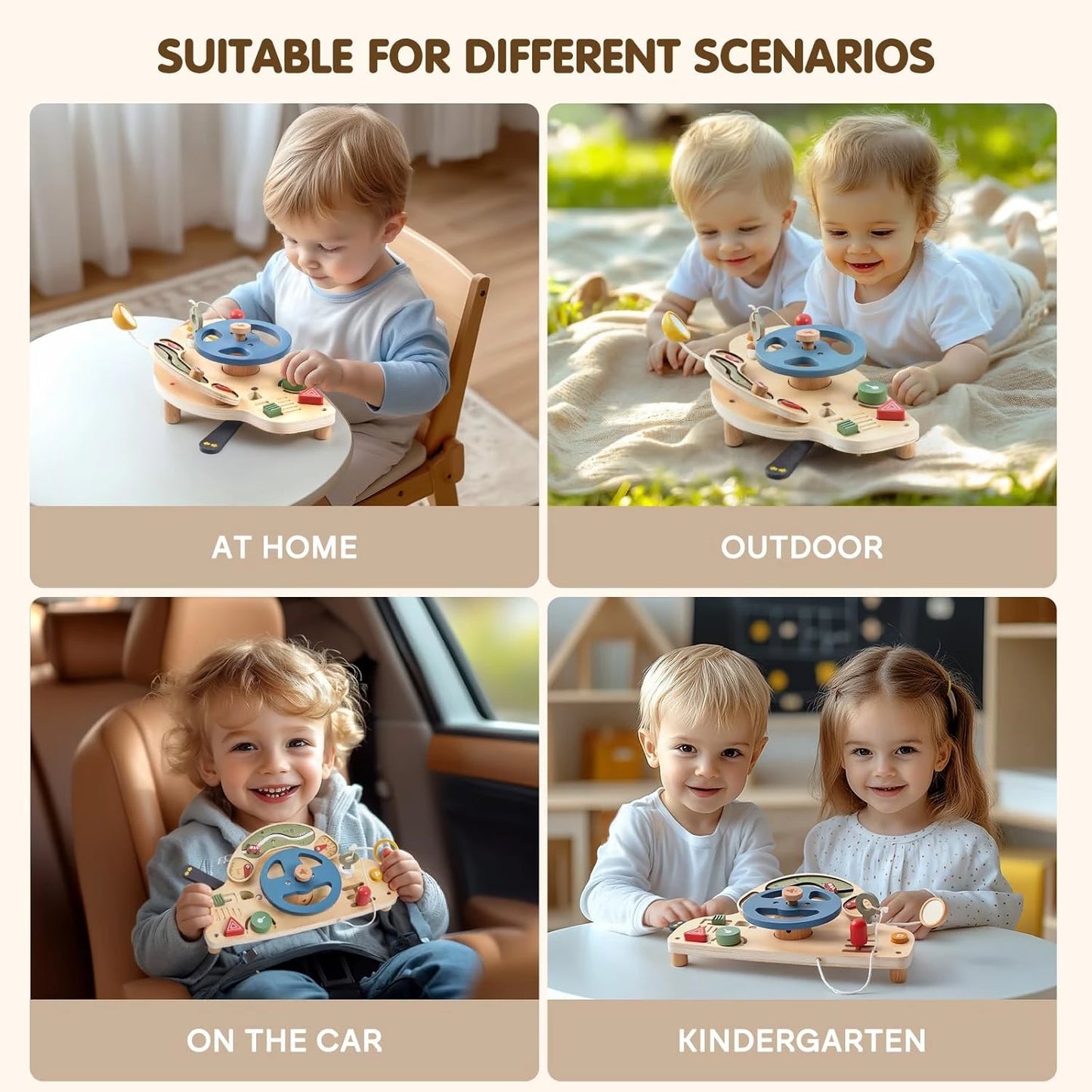 Montessori Busy Board for 1-4 Year Old, Steering Wheel Toy, Sensory Board Activity Board for Fine Motor Skills