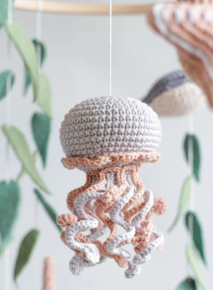 Ocean baby mobile. Nautical baby mobile. Ocean baby mobile with Narwhal, Jellyfish, Turtle, Stingray fish, Shark, Starfish and Puffer fish