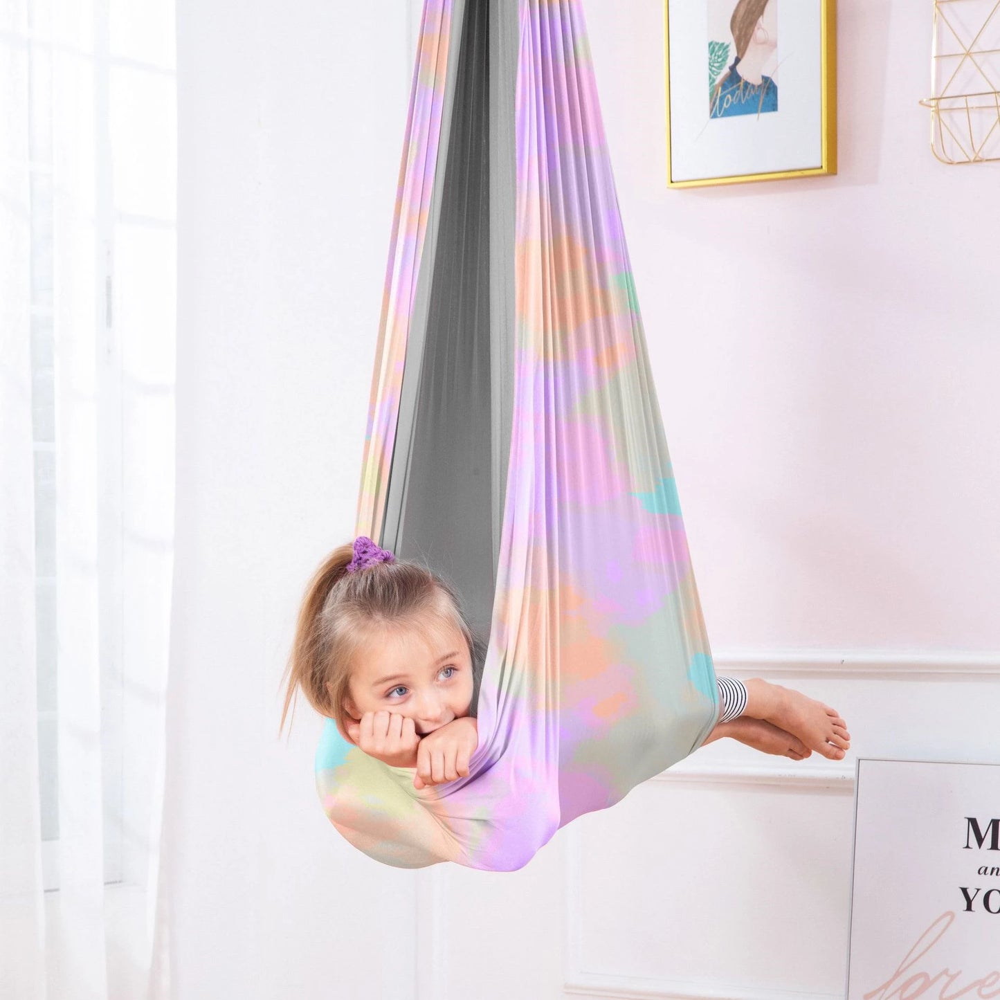 Sensory Joy Swing For Kids Indoor,Therapy Swing With 2 Layers Of Strong Stretch Fabric 360° Swivel Hanger
