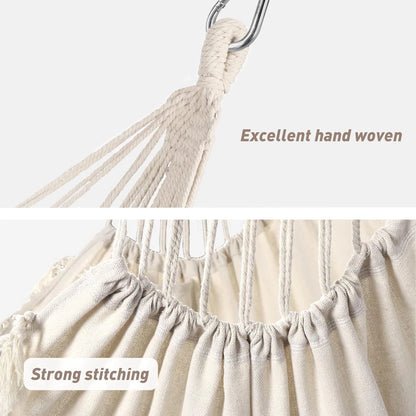 Hammock Chair Swing Chair 2 Seat Cushions Included,Strong Webbing Straps and Hooks for Easy Hanging Soft Cotton Weave Hanging Chair Side Pocket Indoor Outdoor
