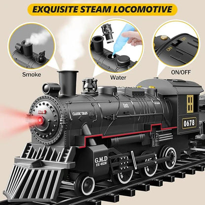Train Set with Lights & Sounds - Interactive Locomotive Toy for Kids Battery-Powered Electric Steam