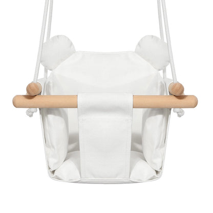 Baby Swing Outdoor Wooden Toddler Secure Swing Indoor & Outdoor Infant Hanging Swing Chair with Canvas Cushion, Swing Sets for Backyard