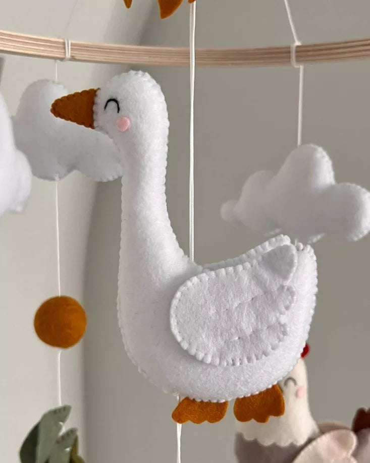 Farm animal baby crib mobile, baby mobile with farm animals goose cow horse chicken, neutral baby mobile, woodland nursery decor