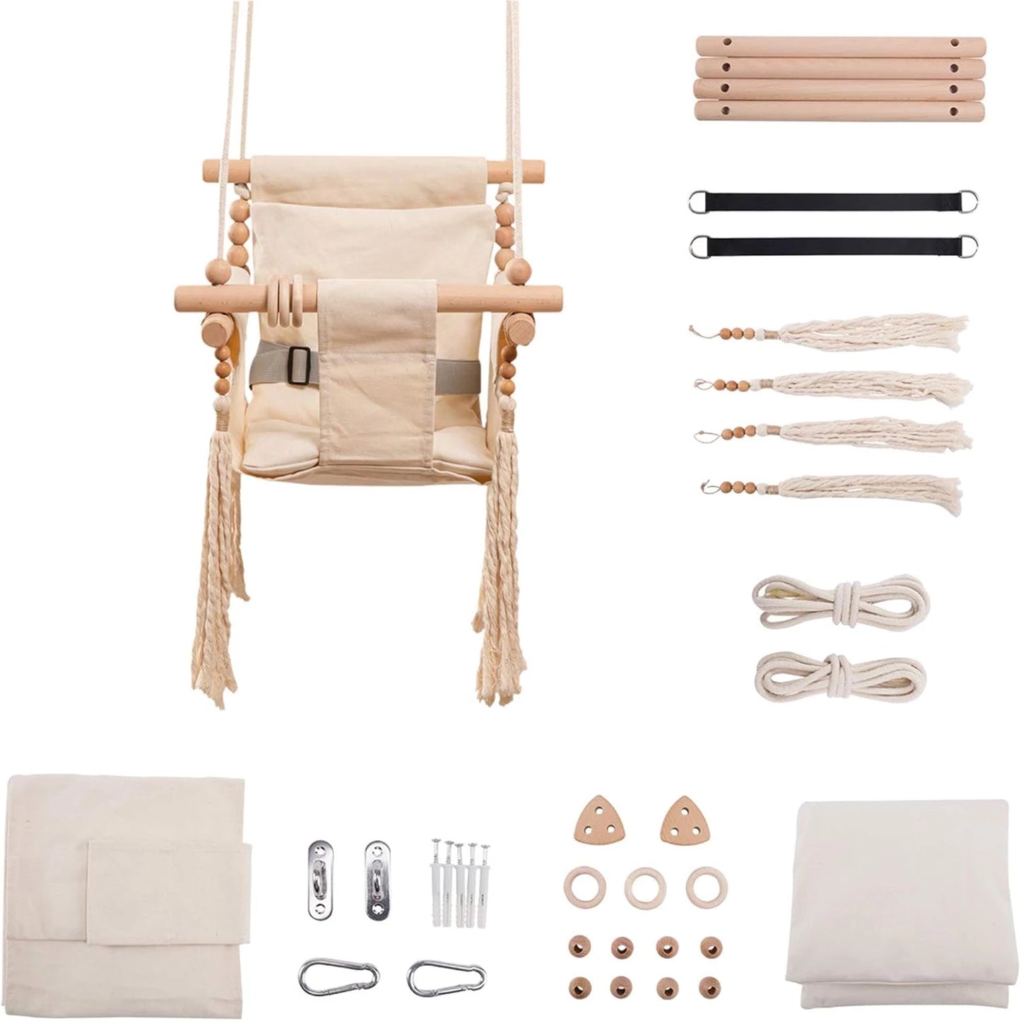 Baby Swing Seat Canvas Hammock with Soft Cushion,Safety Belt Beige