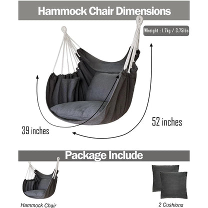 Deluxe Hammock Chair, Hanging Hammock Chair, Rope Swing and 2 Cushions Included, Sturdy & Durable Soft Cotton Hand Woven Hammock Swing for Bedroom, Porch, Patio-Indoor/Outdoor