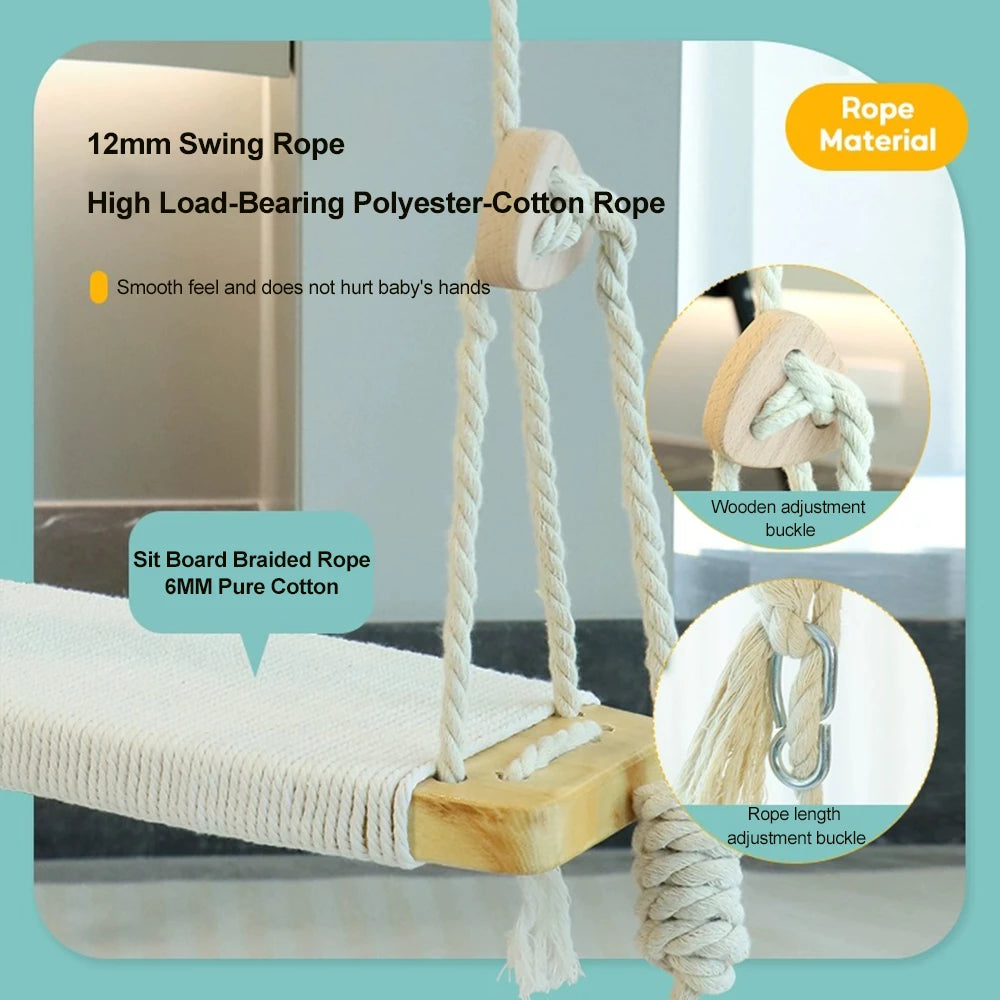 Indoor And Outdoor Solid Wood Children's Swing With Installation Accessories