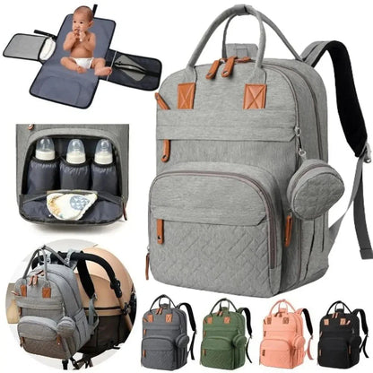 3-in-1 Unisex Nappy Bag Backpack with Foldable Changing Pad